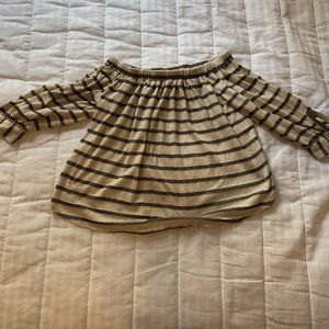 Off the shoulder, black and cream striped top
